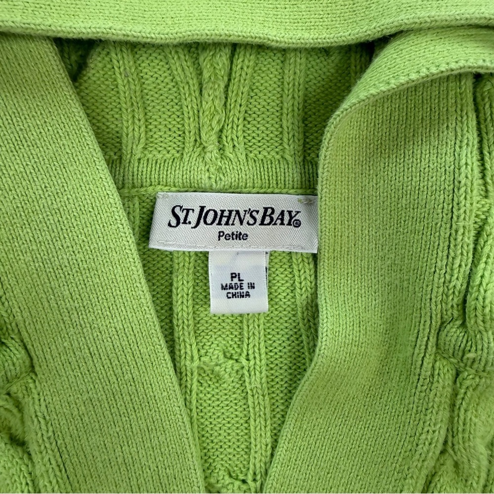 St. John's Bay Y2K Women's Green Cotton Cable-Knit V-Neck Hooded Sweater Size PL - Picture 3 of 6